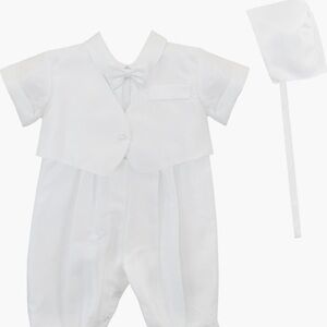 C.I. Castro White Satin Infant Baptism Romper and Bonnet Set